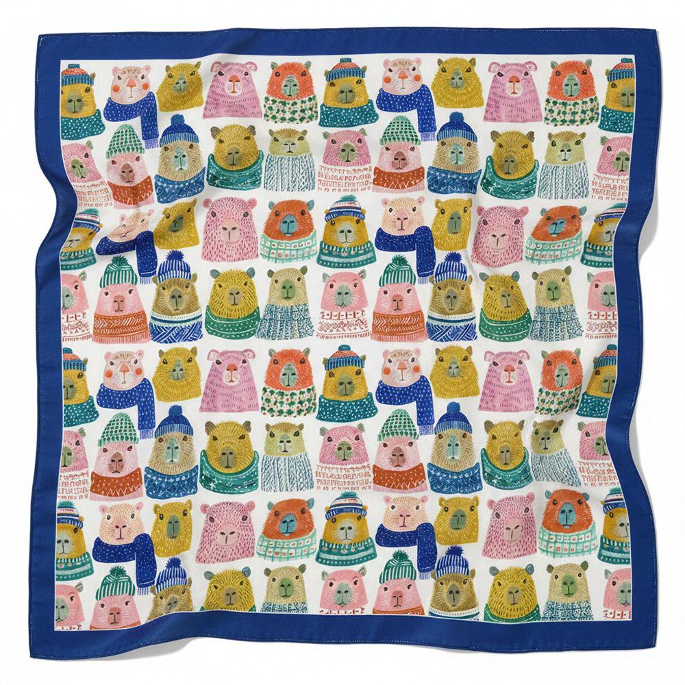 Платок шелковый Presentville Армани с принтом Капибары 68х68 см (HUST_26NY005)