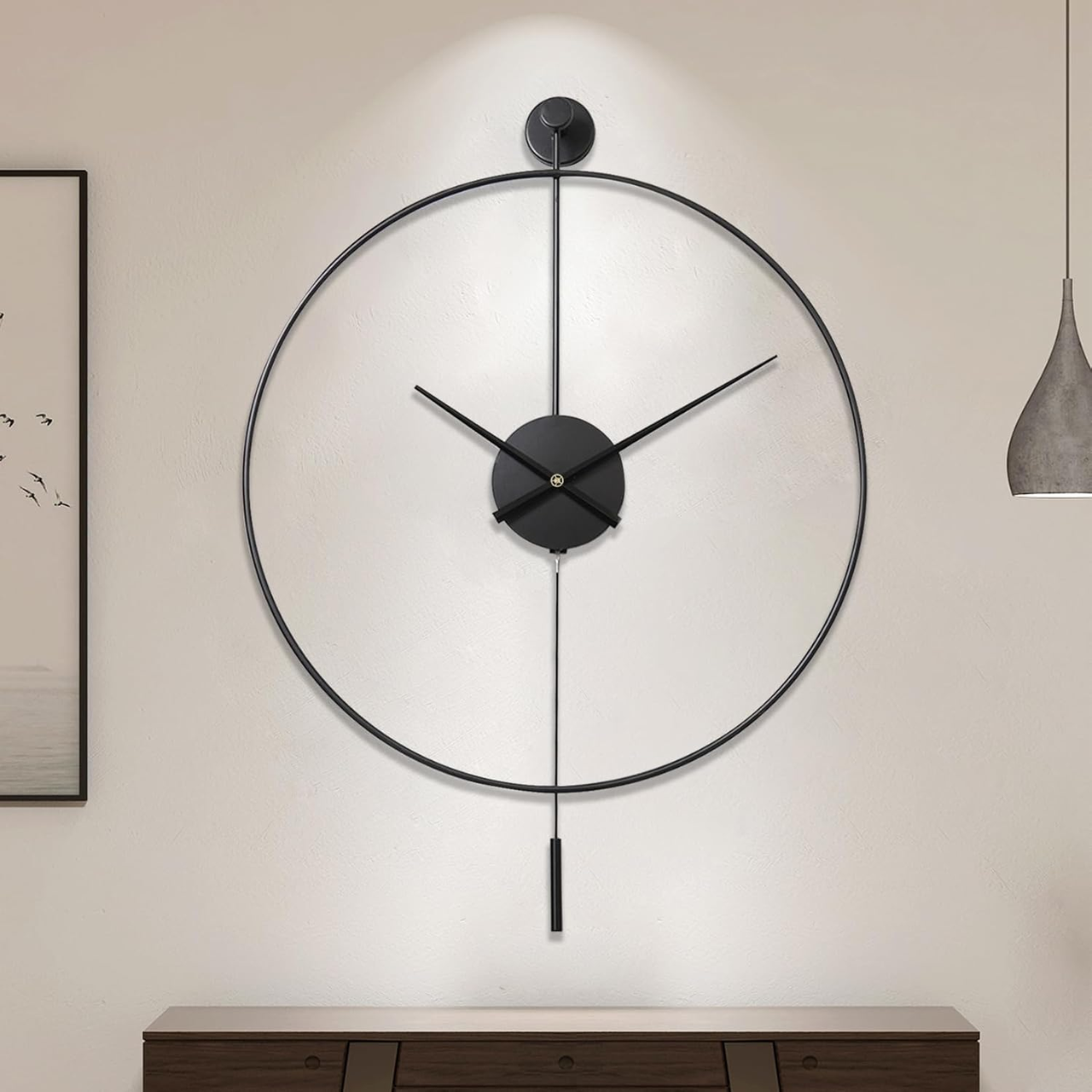 Годинник настінний металевий з маятником 60 см Mesliese Black Modern (3049603111)