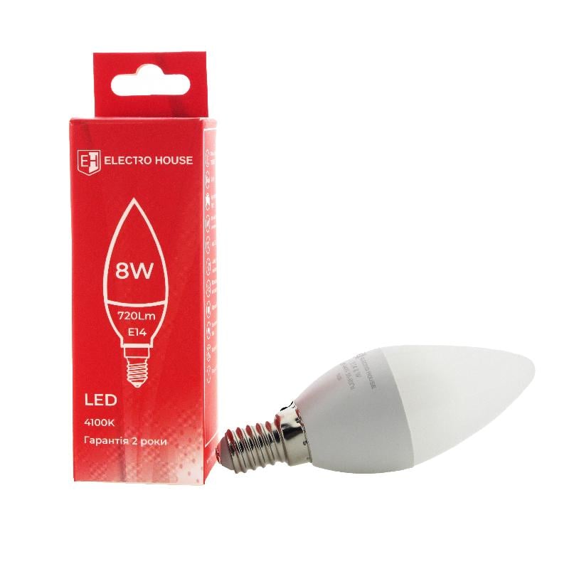 Лампа светодиодная Electro House С37 8W E14 4100К 720Lm