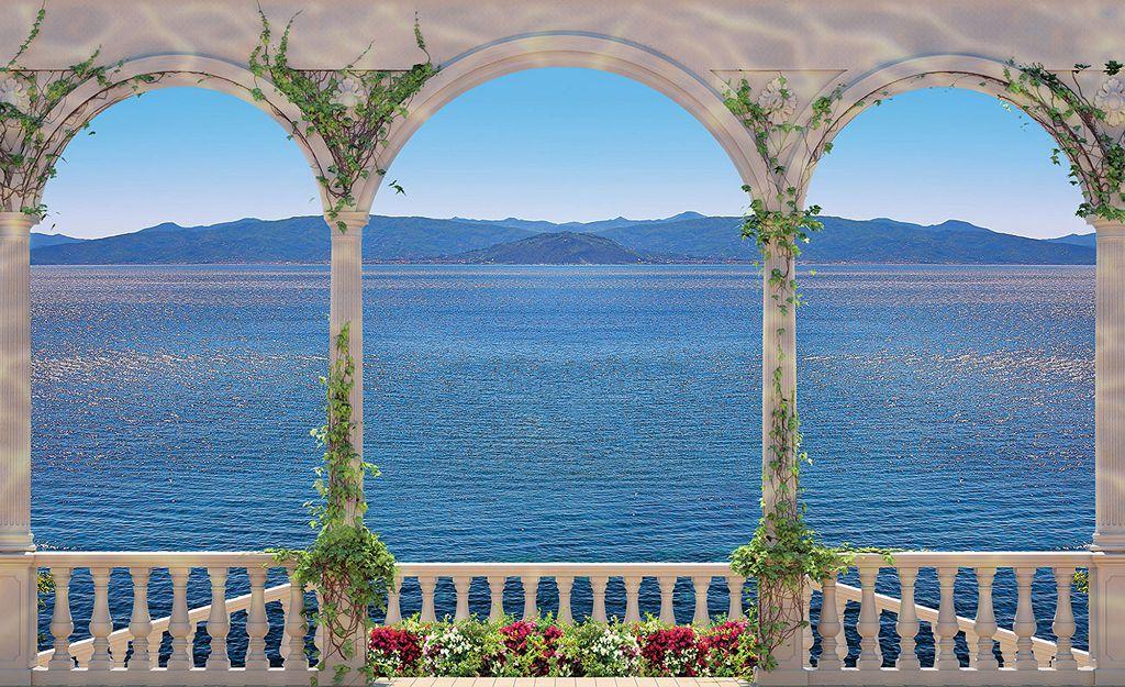 Фотообои флизелиновые 3D 368x254 см Consalnet Море, горы, арка (1030V8)