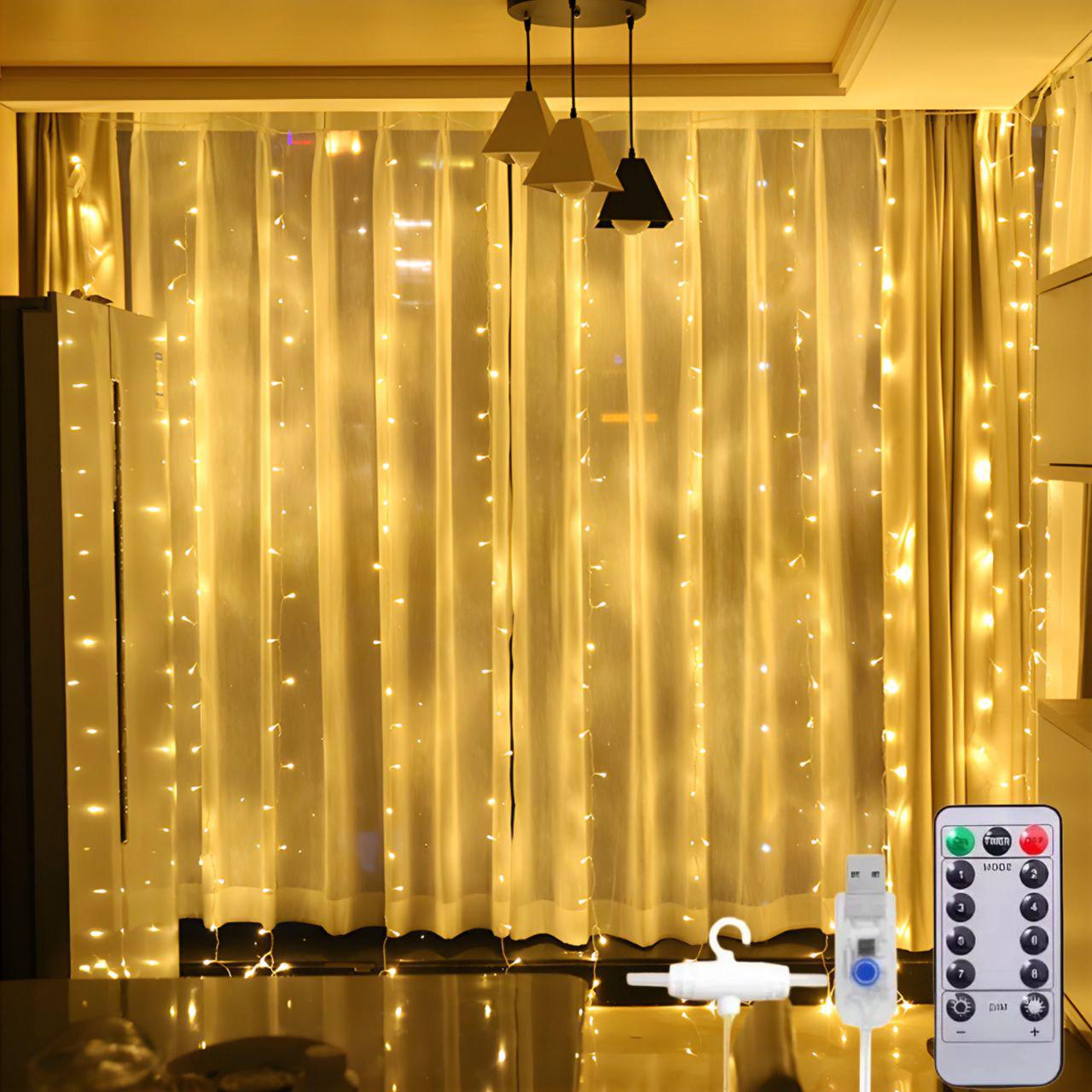Гирлянда-штора Роса 0207/МК 3×3 м 300 LED USB с пультом Теплый белый (31097805)