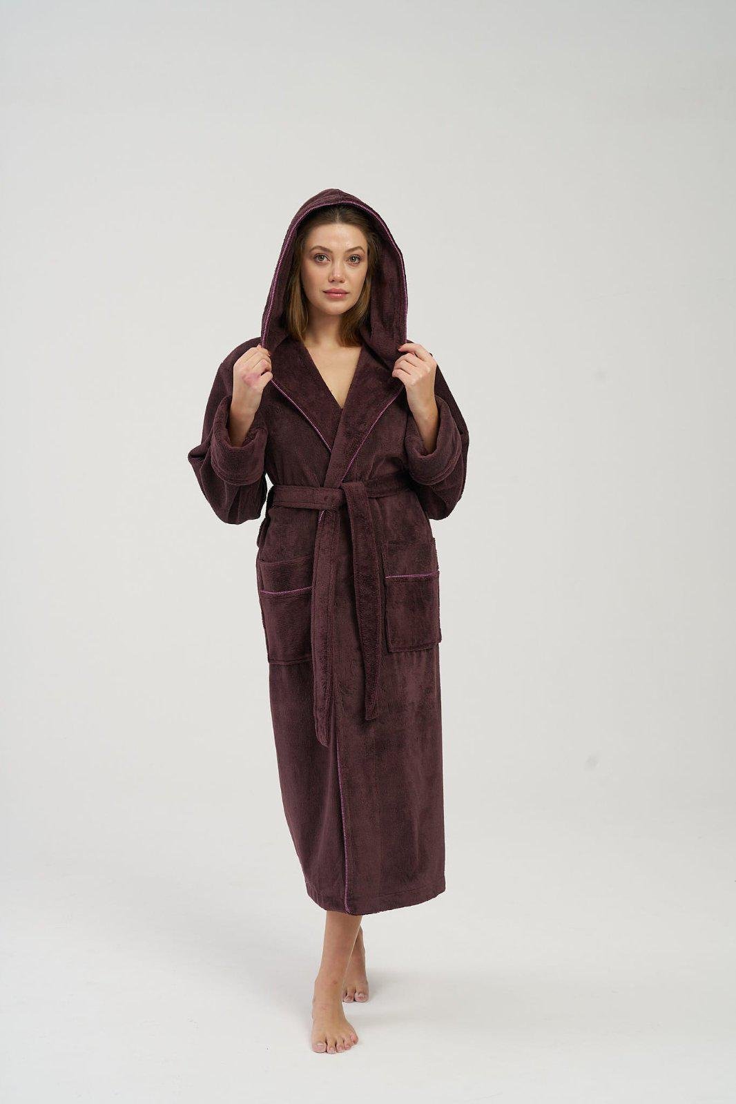 Халат женский Nusa 4343 хлопок/бамбук с капюшоном guLkurusu XXL Сиреневый (31082768)