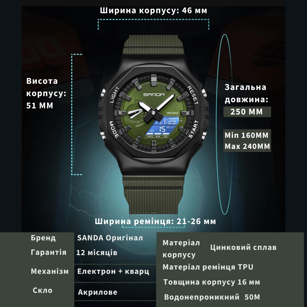 Наручные часы мужские Sanda военный кварцевый водонепроницаемый с подсветкой стальной (3167) - фото 5 Наручные часы мужские Sanda военный кварцевый водонепроницаемый с подсветкой стальной (3167) - фото 5