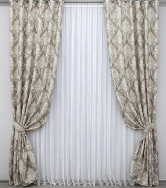 Шторы в гостиную/спальню Корона Мария лен 1,5х2,7 м 2 шт. Капучино/Бежевый (1269ш)