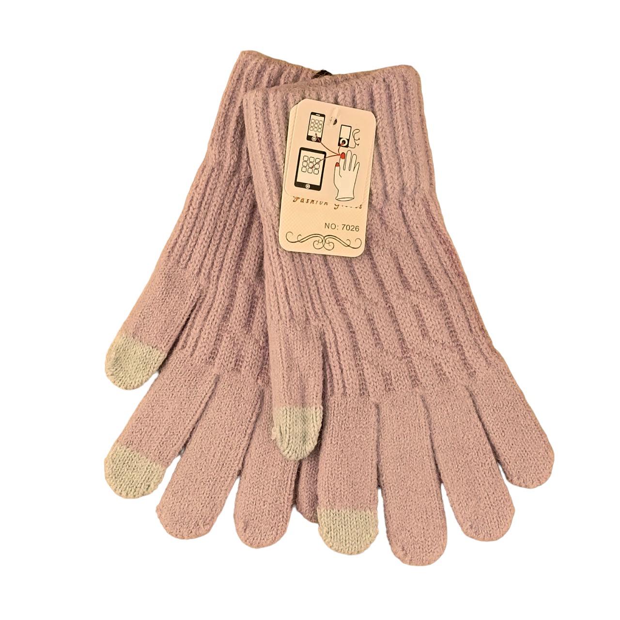 Перчатки женские сенсорный орнамент с начесом S-M Светло-розовый (47123)
