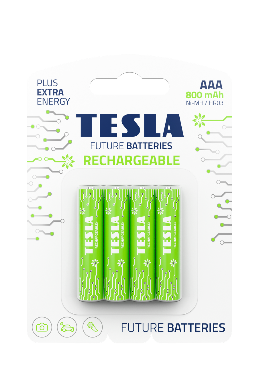 Акумулятори TESLA AAA GREEN+ RECHARGEABLE 800 mAh HR03 4 шт. (1789805361)