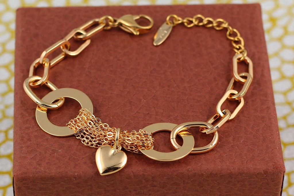 Браслет Xuping Jewelry сердечко на цепи в двух плоских кольцах 16 см 18 мм Золотистый