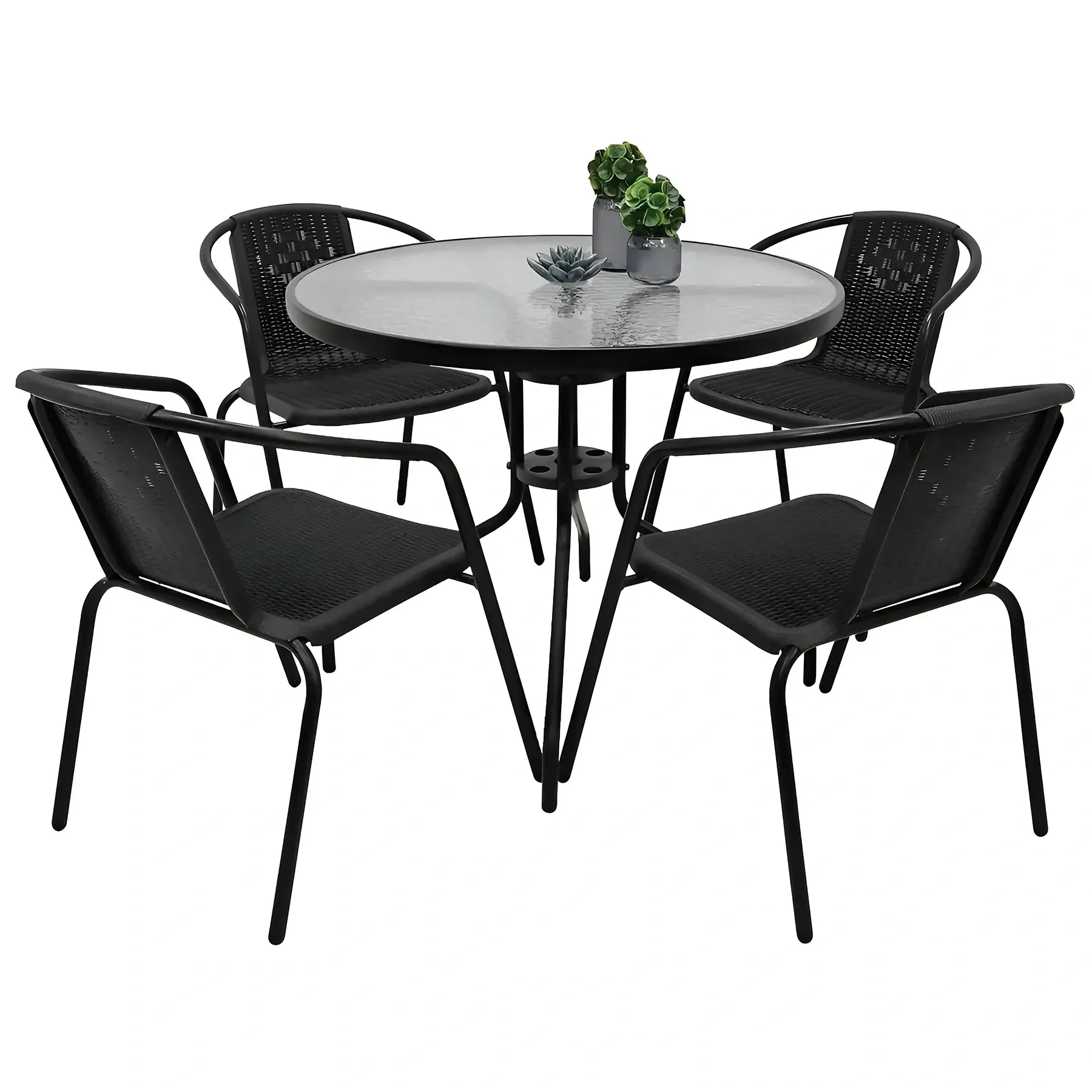 Комплект садовой мебели 4Points Prato-4 из искусственного ротанга круглый стол 80 см/4 стула Черный