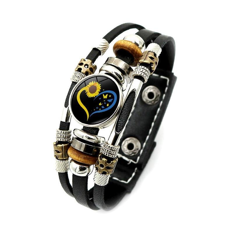 Браслет на руку патриотический с подсолнухом и сердцем на кнопках 17,5-20,5 см Черный (27454295)