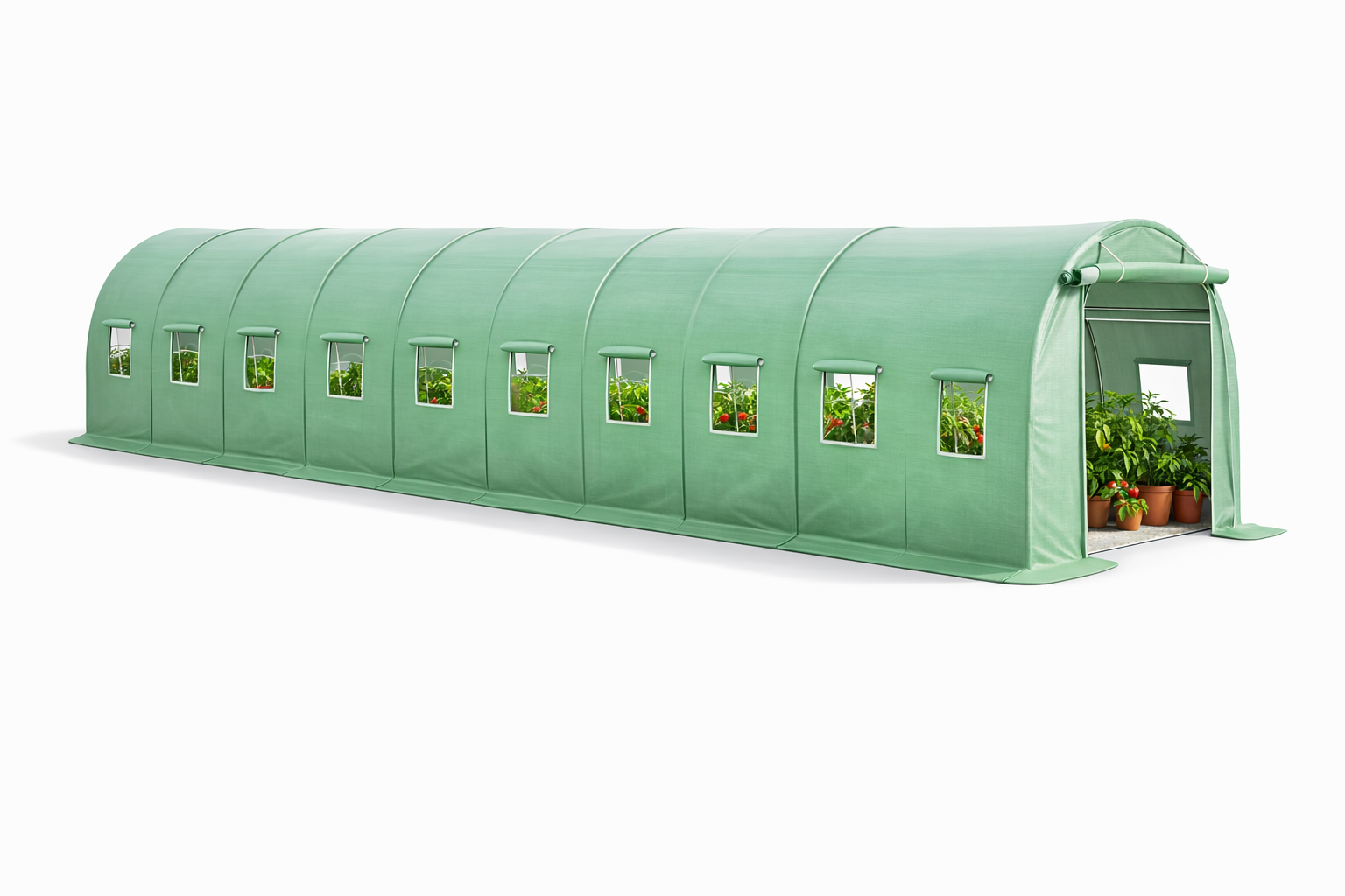 Теплица каркасная садовая под пленку Helper HP-1077 30 м2 10х3х2 м с окнами Зеленый