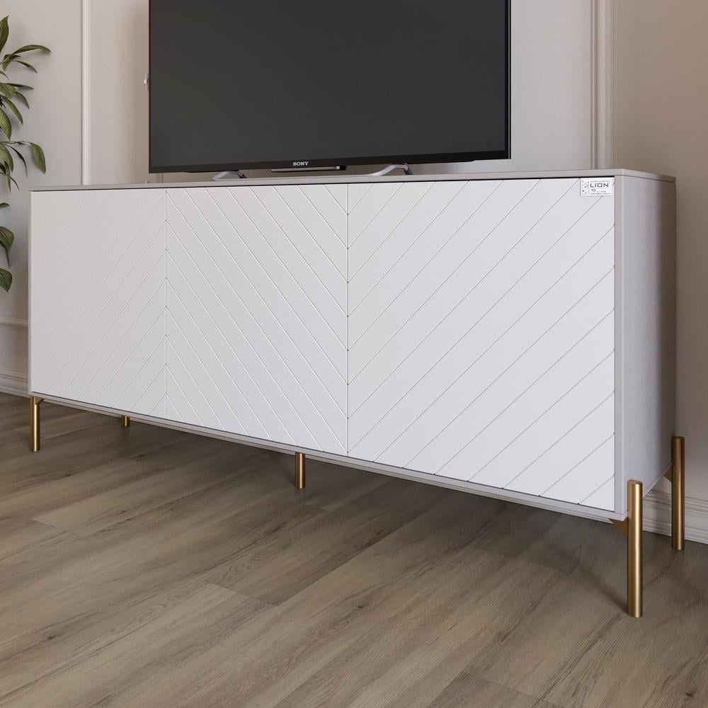 Тумба под телевизор Lion Амарант с золотыми металлическими ножками 168x40x76,5 см Кашемир/Белый (000-000-2406)