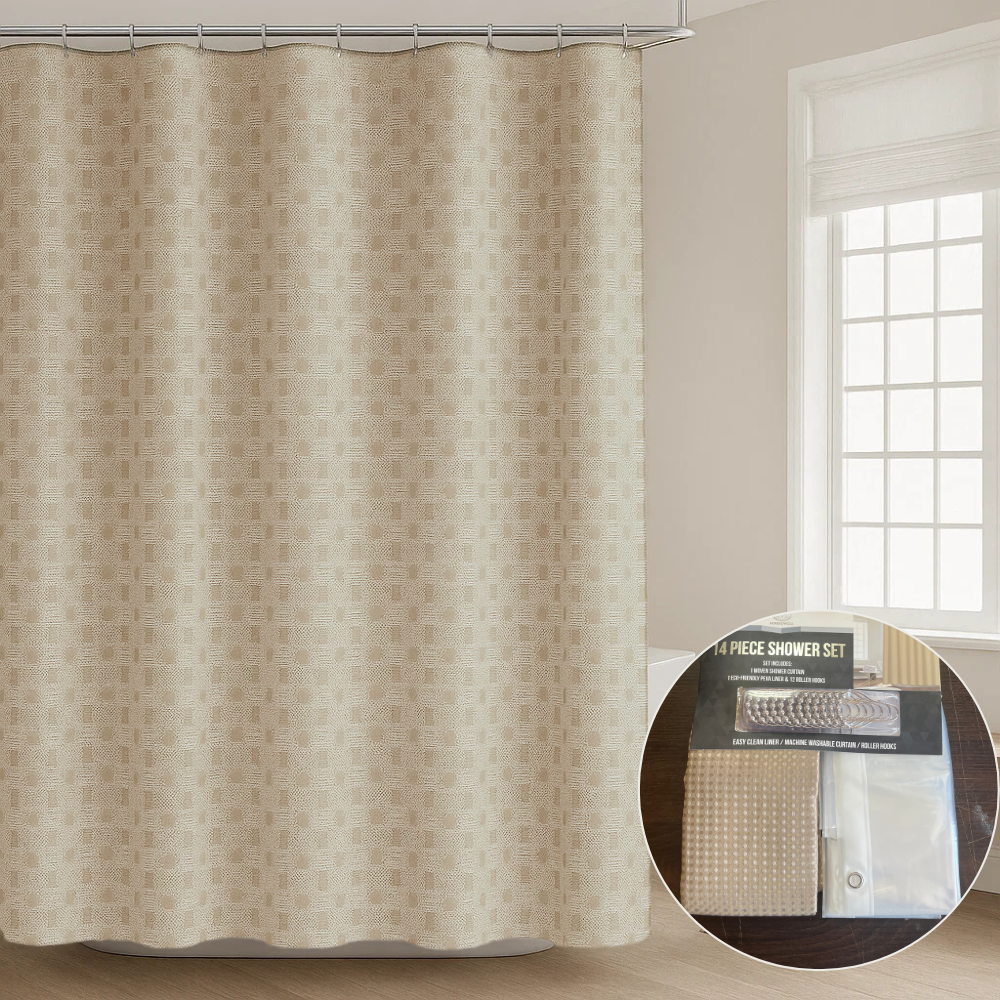 Набор шторка для ванной и двойная душа с подкладкой с крючками 178x183 см Золотистый - фото 2