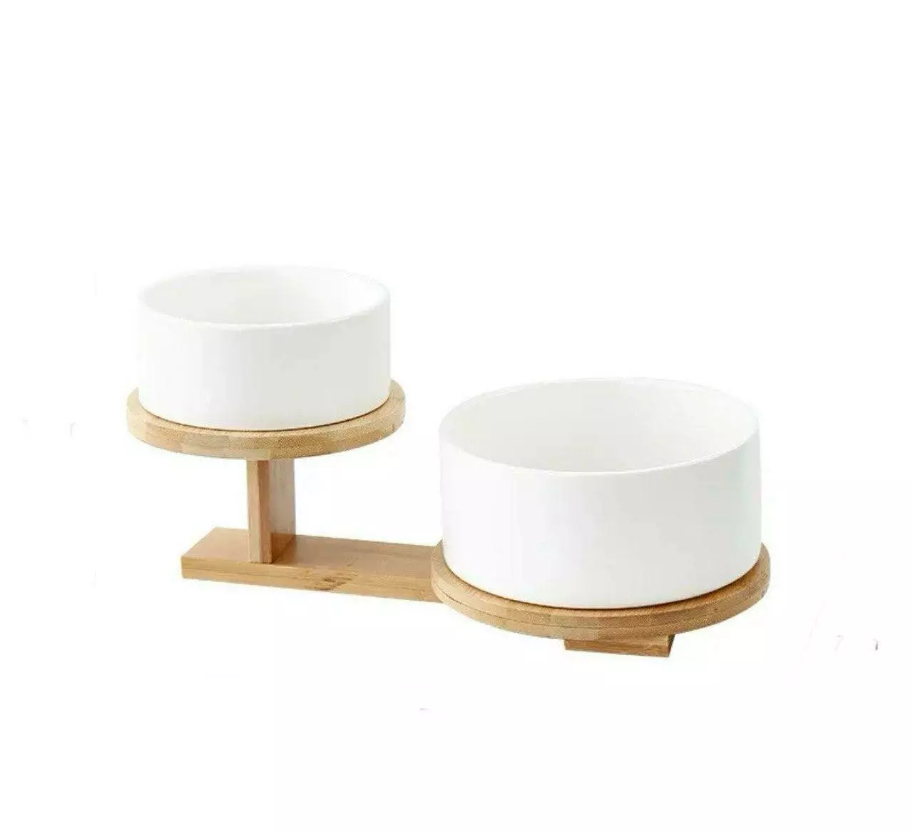 Фруктовниця двоярусна керамічна на бамбуковій підставці Білий (70008)