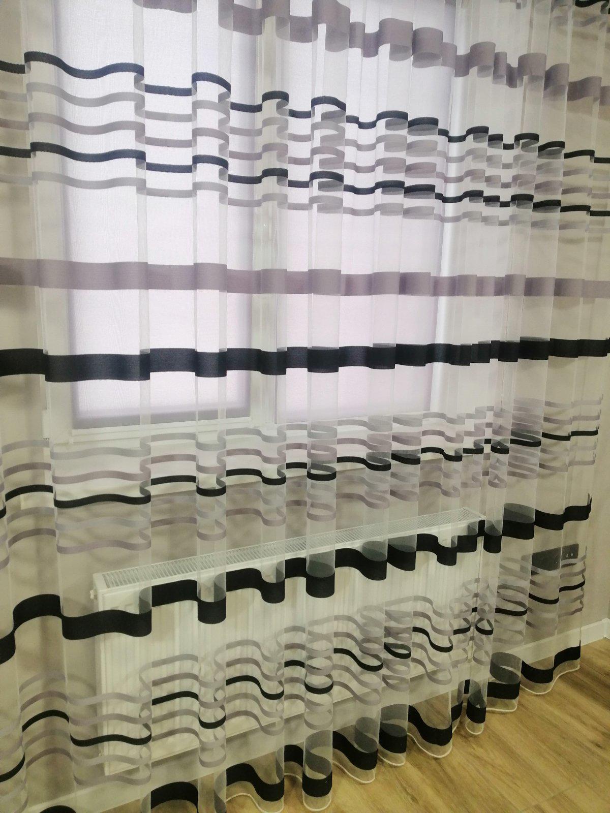 Тюль Полоси на мікросітці з обтяжувачем 500х280 см Чорний/Сірий