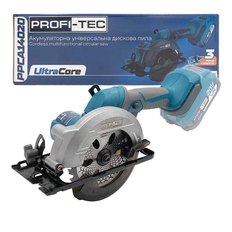 Дисковая пила аккумуляторная PROFI-TEC PPCA14020 UltraCore 20 В безщеточный диск 140 мм рез 52 мм без аккумулятора и зарядного устройства (LO-06627) Дисковая пила аккумуляторная PROFI-TEC PPCA14020 UltraCore 20 В безщеточный диск 140 мм рез 52 мм без аккумулятора и зарядного устройства (LO-06627)