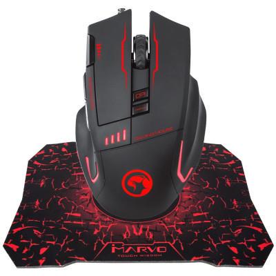 Компьютерная мышка Marvo G909L USB с игровой поверхностью G1 Black (G909L+G1)