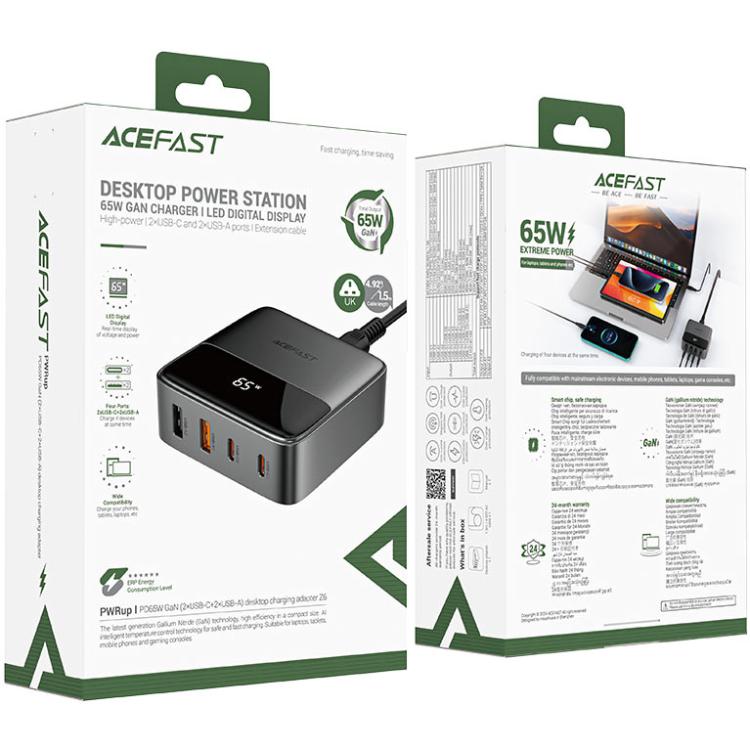 Зарядное устройство Acefast Z6 65W 2xType-C 2xUSB Gan Fast Charger 1,5 м Space Grey (6974316283324) - фото 5