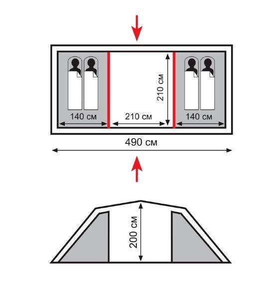 Палатка Totem Hurone 4 V2 с тамбуром четырехместная двухкомнатная 490х220х200 см (TTT-025) - фото 2