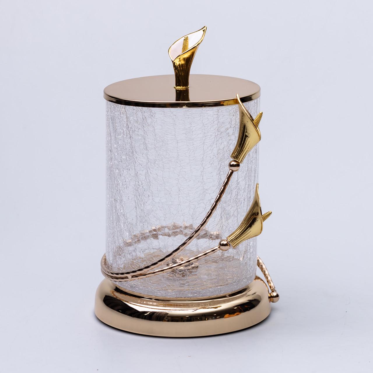 Конфетница стеклянная с цветочным металлическим декором с крышкой 14x23 см (6985) - фото 3 Конфетница стеклянная с цветочным металлическим декором с крышкой 14x23 см (6985) - фото 3