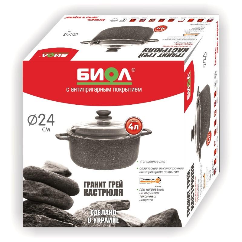 Кастрюля с антипригарным покрытием Биол Гранит Грей 4 л (К404ПС) - фото 2 Кастрюля с антипригарным покрытием Биол Гранит Грей 4 л (К404ПС) - фото 2