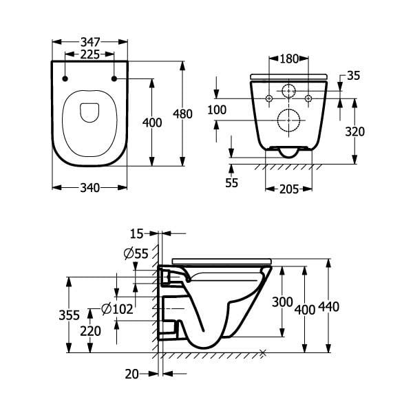 Унітаз підвісний Roca Gap Rimless Square Compacto з кришкою Slim 48x35 см Білий (A34H473000) - фото 2