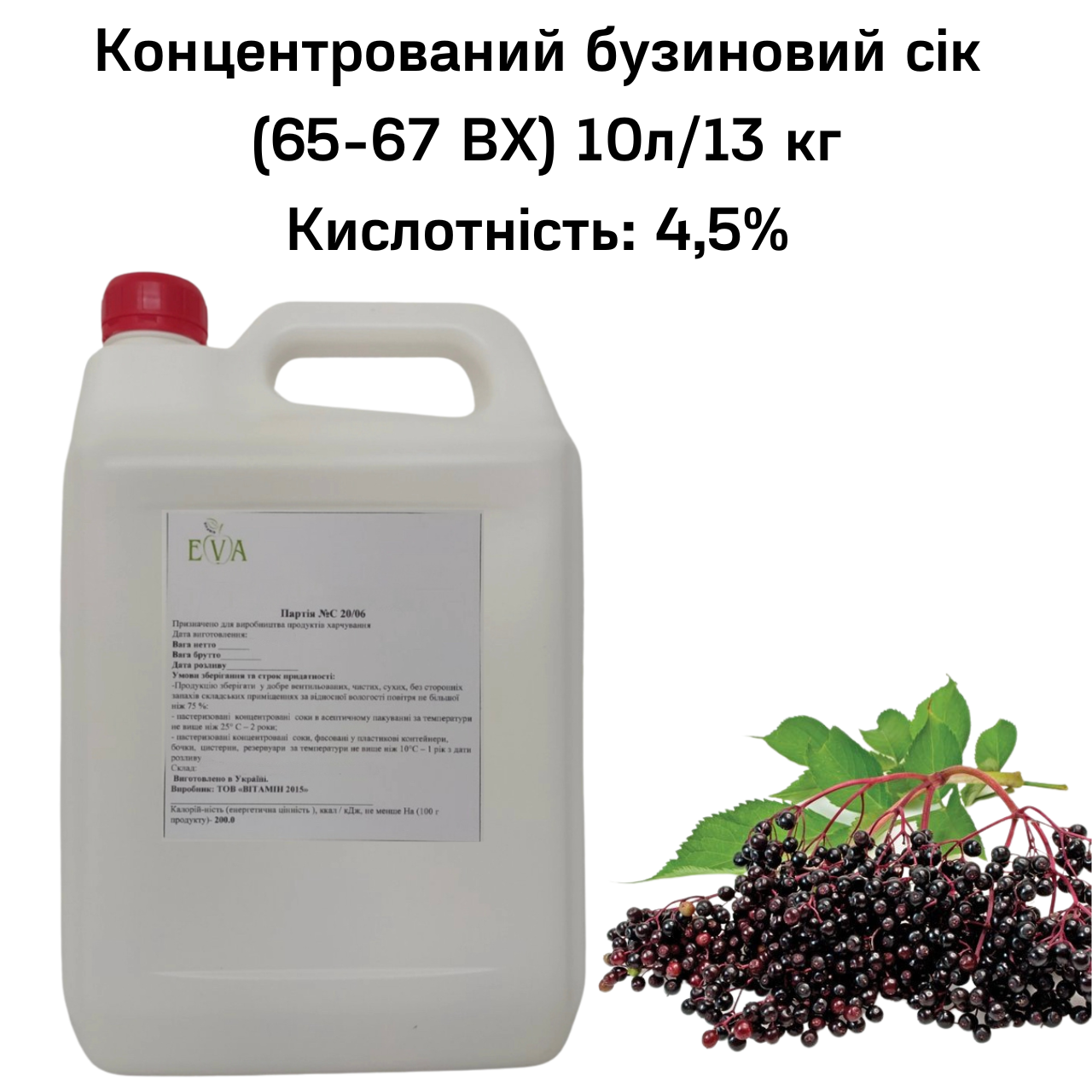 Сік бузиновий концентрований Eva 65-67 ВХ каністра 10 л/13 кг - фото 2