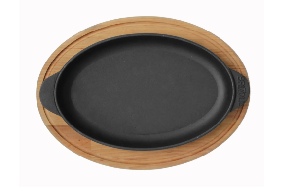 Сковорода чавунна Brizoll порційна овальна HoReCa з дерев'яною овальною підставкою 220х140 мм (H2214-D) - фото 2
