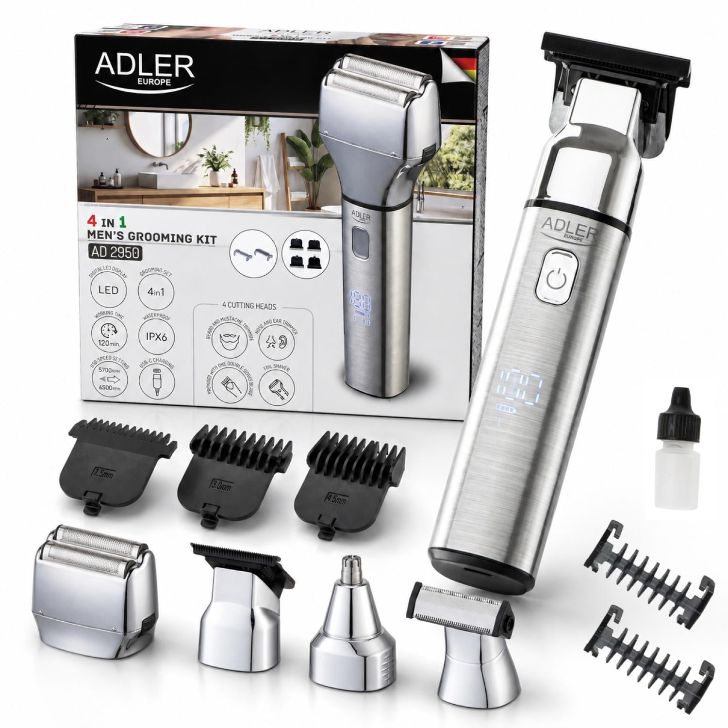 Тример для стрижки Adler AD 2950 LED USB-C IPX6 4в1 (id_2310) Тример для стрижки Adler AD 2950 LED USB-C IPX6 4в1 (id_2310)