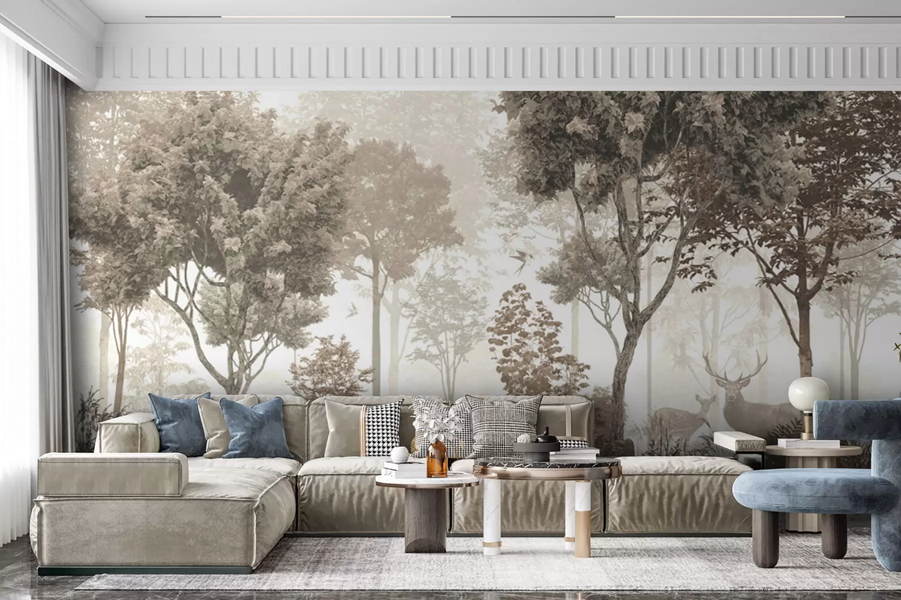 Фотообои флизелиновые Styleo Лес с оленями u72134 300х250 см Коричневый