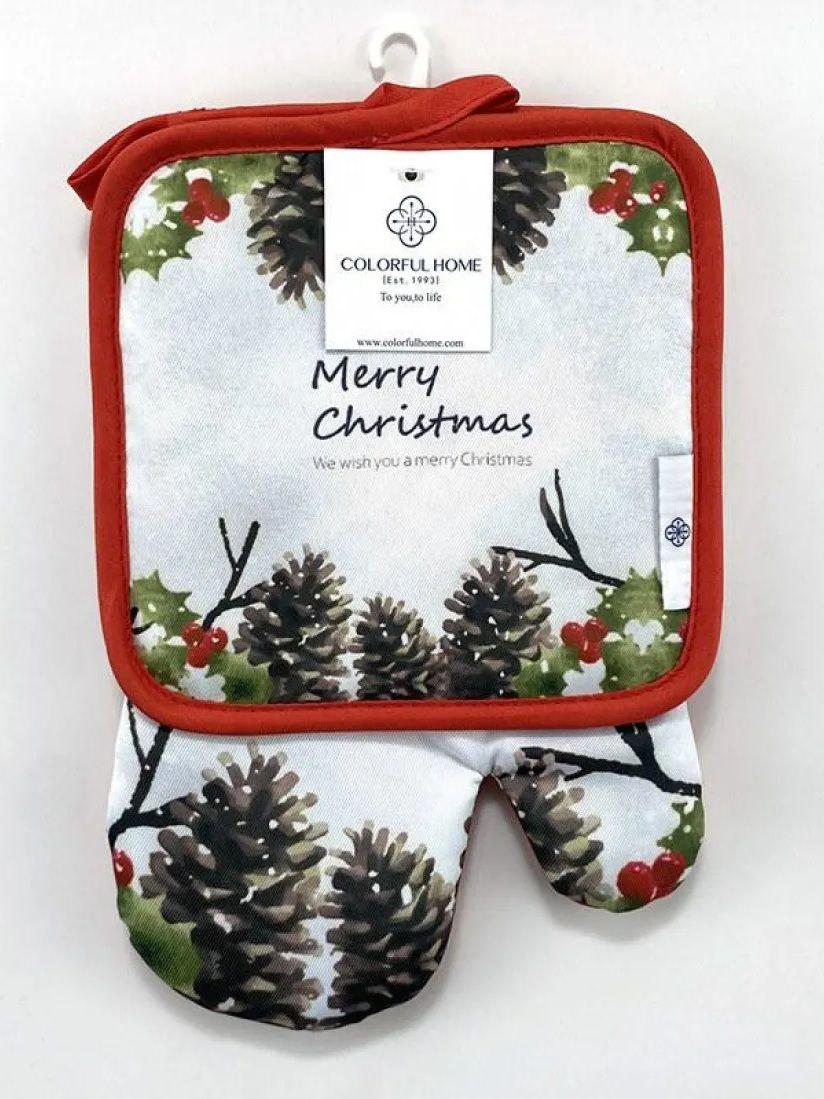 Набор подарочный новогодний кухонный Colorful Home Merry Christmas прихватка и варежка 2 пр. (2894)