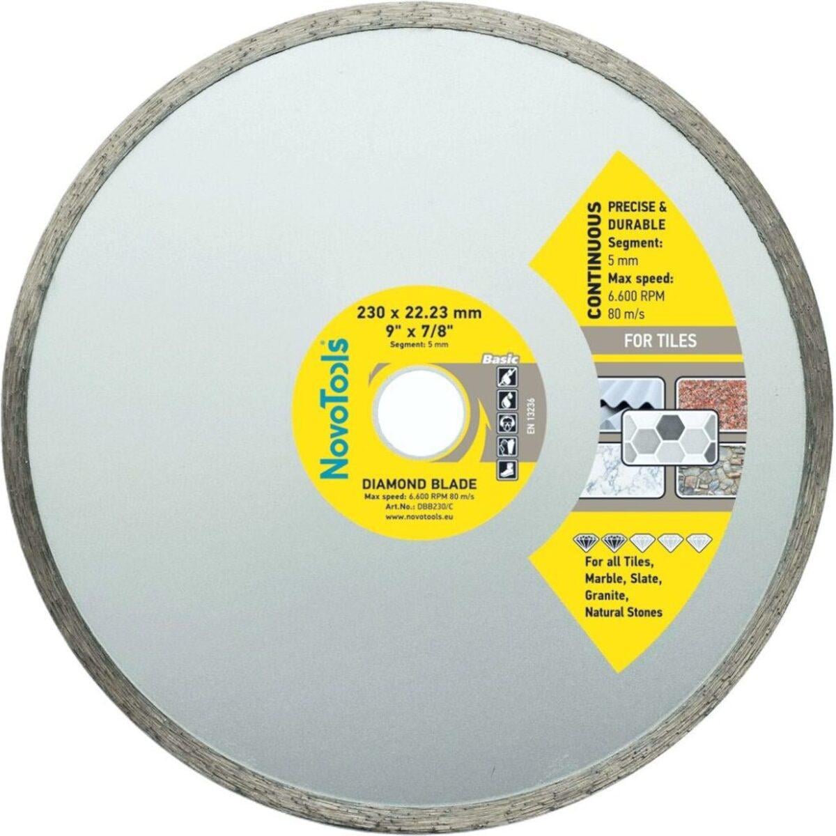 Диск алмазний суцільний NovoTools Basic 230 мм 5х22,23 мм 25 шт. (017379)