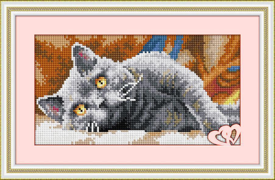 Алмазная мозаика Dream Art Дымчатый кот 1 14,5x29,5 см (DA.30055)