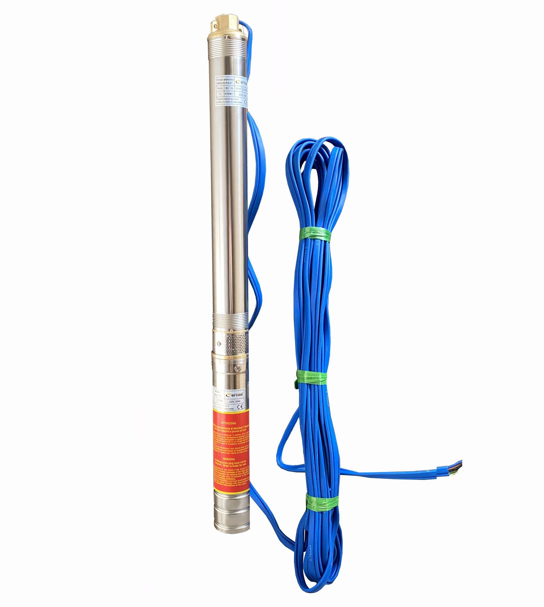 Насос скважинный Optima 3" 3SDM1, 8/15 0,37 кВт 61 м с повышенной устойчивостью к песку + пульт + кабель 30 м