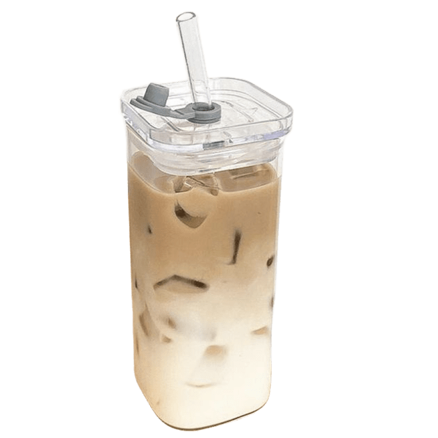 Склянка термостійка квадратна з кришкою і трубочкою