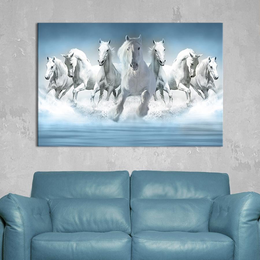 Картина на холсте Стая белых коней 122x81 см (189-1)