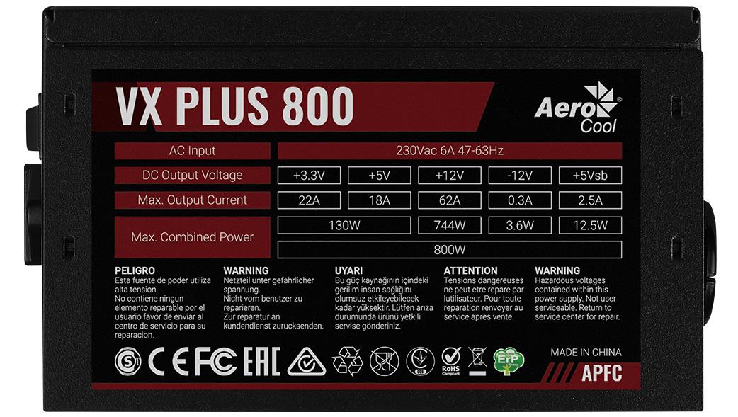Блок живлення AeroCool VX Plus 800 ACPN-VS80AEY.11 800W - фото 5 Блок живлення AeroCool VX Plus 800 ACPN-VS80AEY.11 800W - фото 5