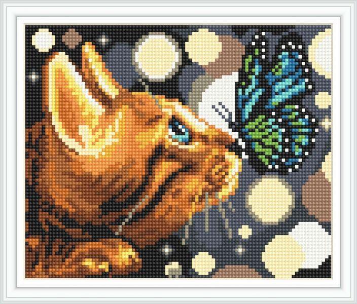 Алмазна вишивка Кіт і метелик повна викладка 5D 23x30 см (1566862199)