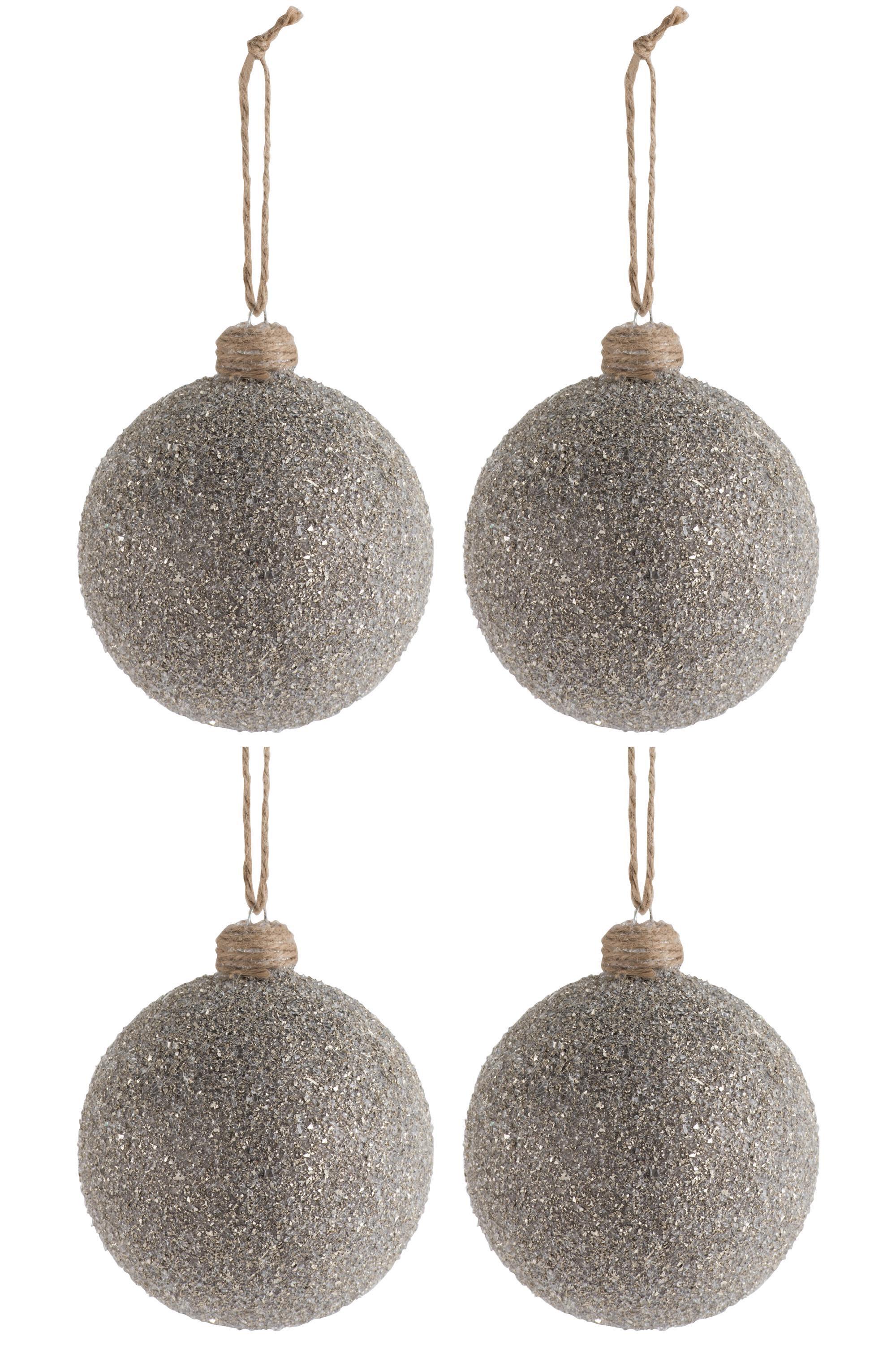 Елочные стеклянные шары J-LINE посыпаны стеклянной крошкой 10 см Серебряный