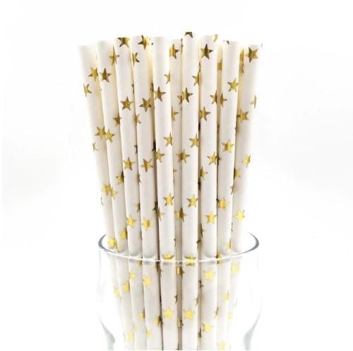 Трубочки коктейльные с принтом звездочек 25 шт. 20 см Золотисто-белый (2108/12)