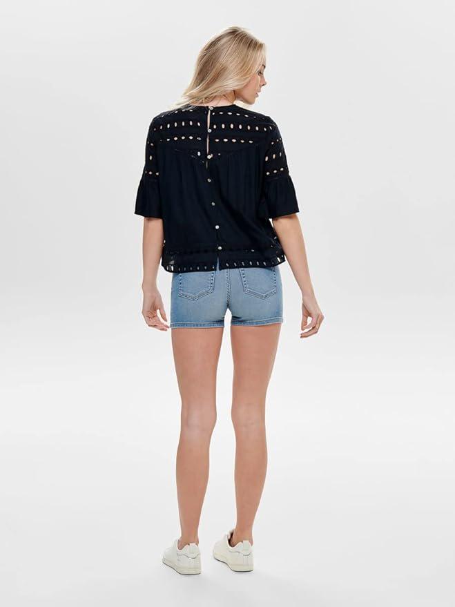 Блузка женская Only 11228 с перфорацией M Темно-синий (44) - фото 2