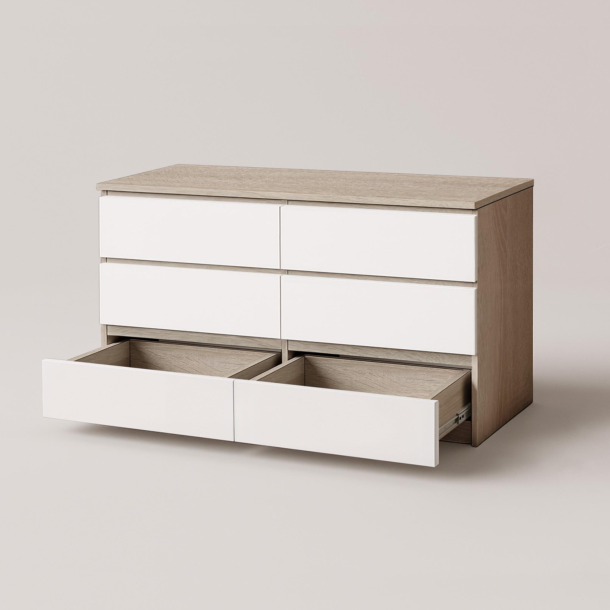 Комод на 6 ящиков без ручек Kvatro 130 1300х400х750 мм Дуб Сонома/Белый - фото 3 Комод на 6 ящиков без ручек Kvatro 130 1300х400х750 мм Дуб Сонома/Белый - фото 3