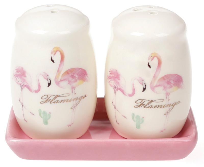 Набір спецовників Рожевий Фламінго сільничка і перечниця на керамічній підставці (BD-DM023-FL)
