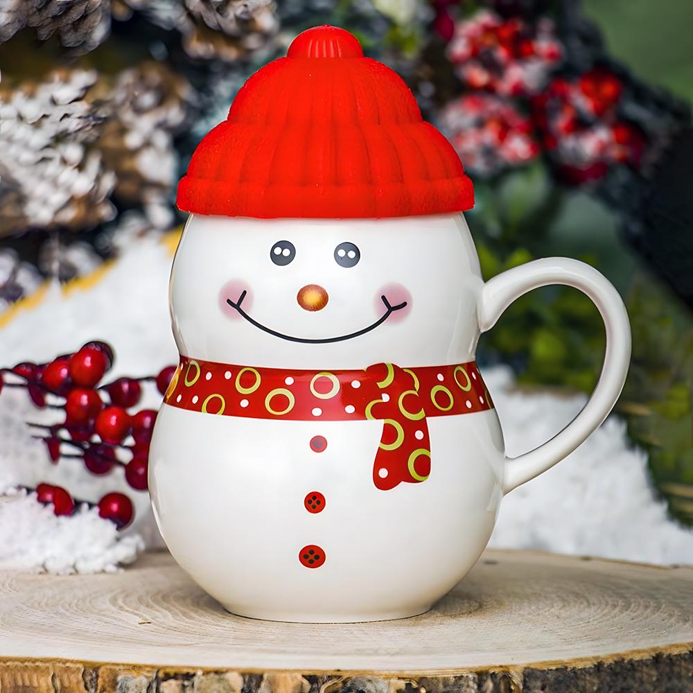 Чашка новогодняя с крышкой снеговик 350 мл - фото 1 Чашка новогодняя с крышкой снеговик 350 мл - фото 1