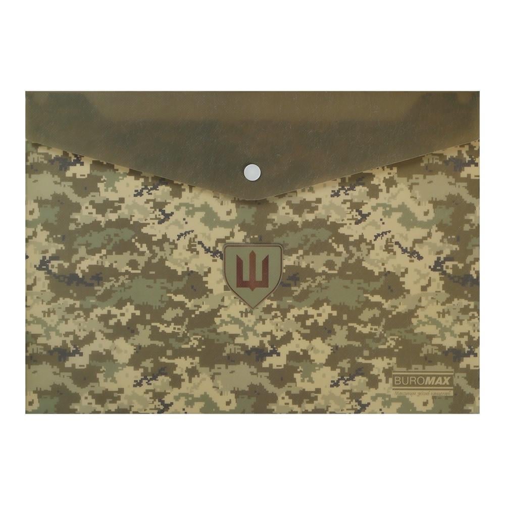 Папка-конверт А4 на кнопке Buromax MILITARY ARABESKI BM.3943-04 матовый полупрозрачный пластик Зеленый (4823126805603)