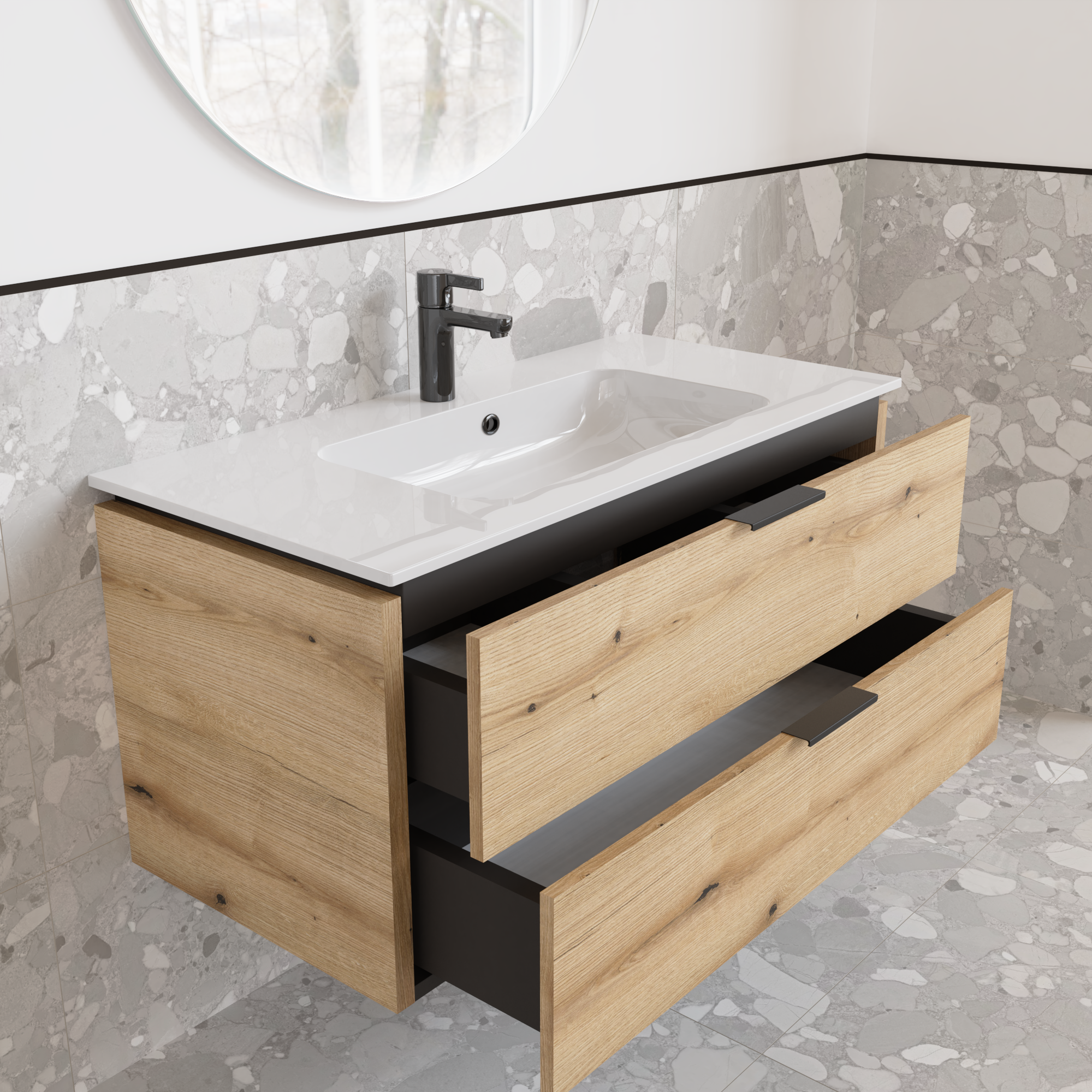 Тумба підвісна з раковиною MVK Vostok Icon 90 В2 900х450х530 мм Дуб Евок (p290alb) - фото 3