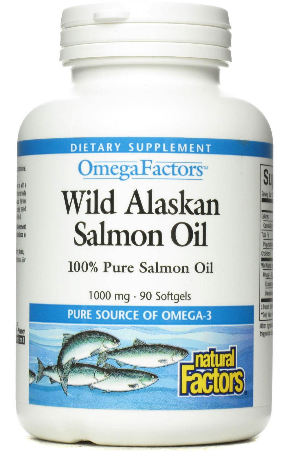 Жир лосося Natural Factors OmegaFactors, Wild Alaskan Salmon Oil 1000 мг 90 Softgels