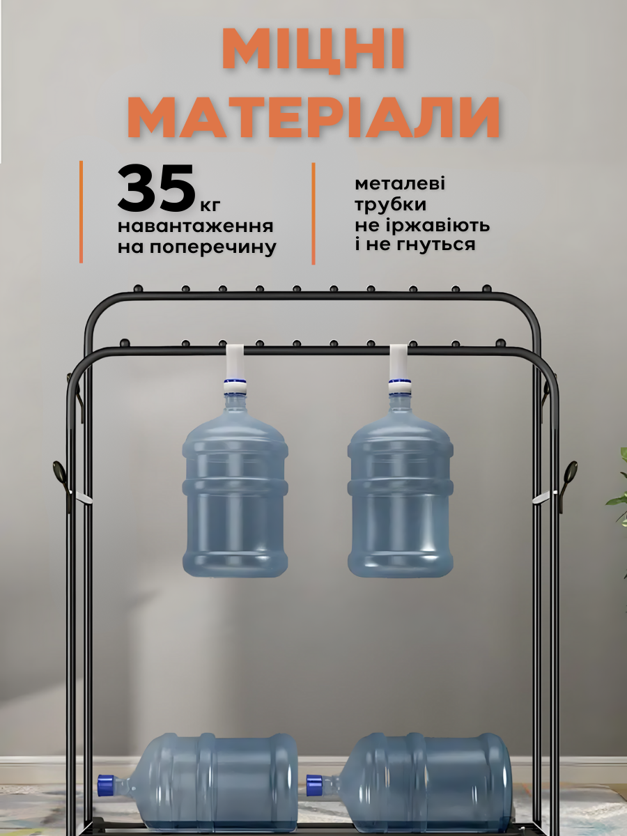 Стойка-вешалка напольная для одежды двойная раскладная со стопперами и полками для обуви 150х110х54 см Черный (463947650197) - фото 11