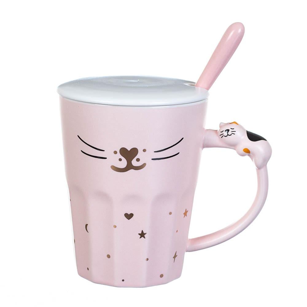 Кружка керамическая с крышкой Elisey Мордочка кота 300 мл Розовый (8200-018)