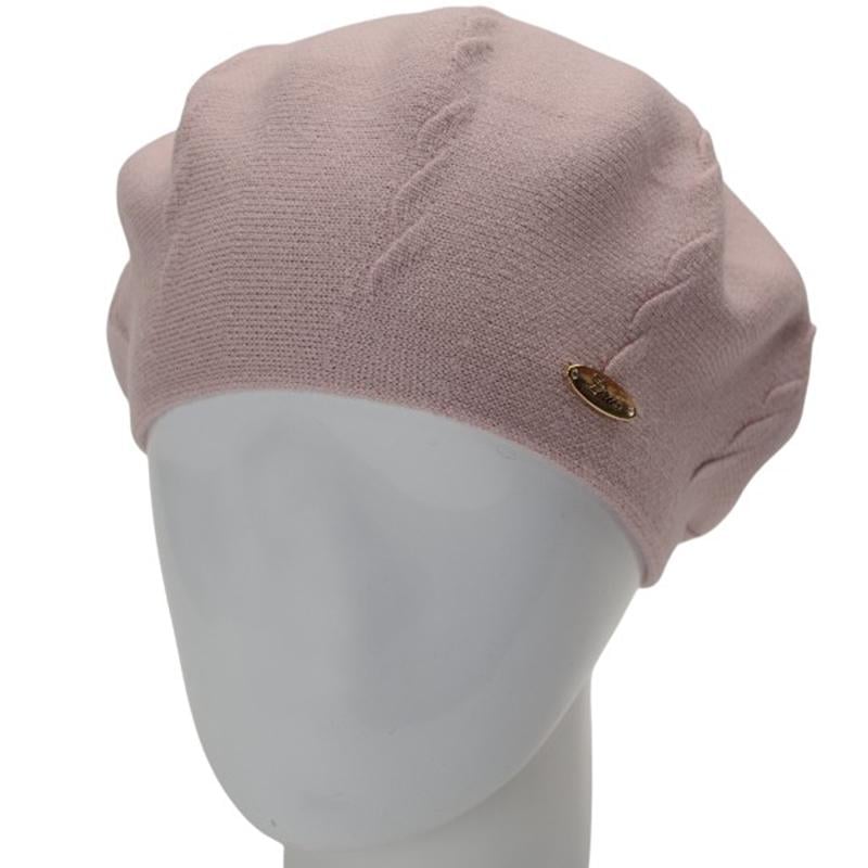 Берет женский Novita ВИКИ двойной с узором one size Бледно-Розовый (285931)