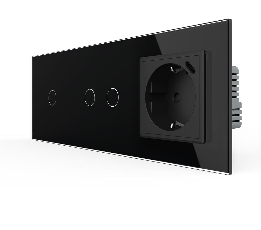 Выключатель проходной Livolo сенсорный 3 сенсоры 1-2 с розеткой USB Type-C 18 Вт с заземлением стекло Черный Выключатель проходной Livolo сенсорный 3 сенсоры 1-2 с розеткой USB Type-C 18 Вт с заземлением стекло Черный